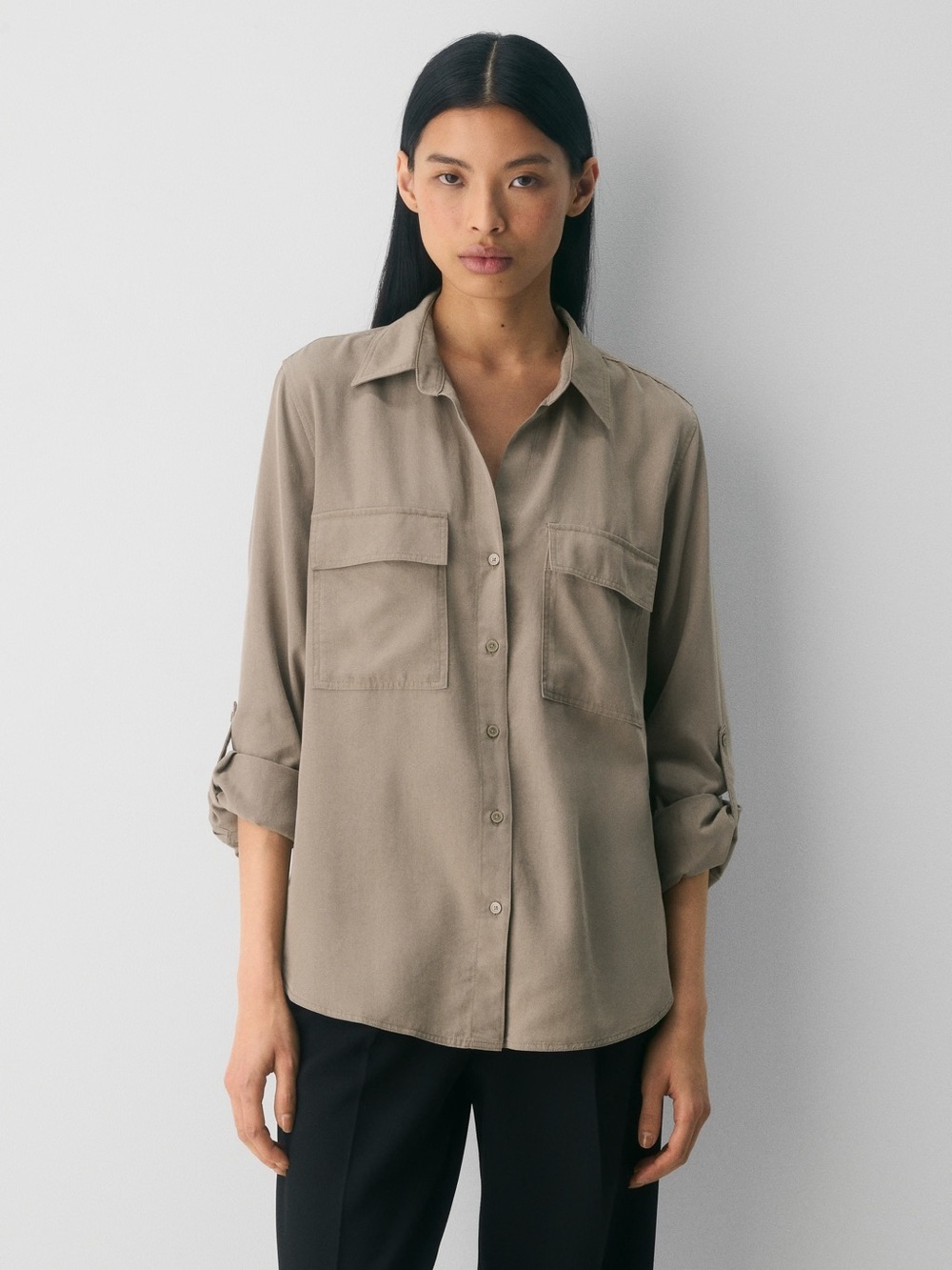 Aritzia Babaton Utility Button Up Shirt in Brown Tan size Small